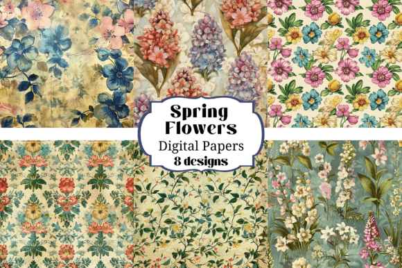 8 Spring Flower Digital Paper Backgrounds for Creative Projects