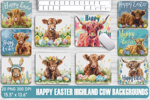 Charming Easter Highland Cow Backgrounds for Your Projects