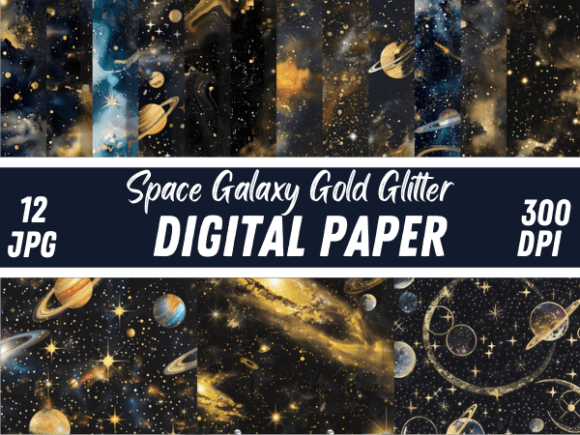 Elevate Your Designs with Space Galaxy Gold Glitter Backgrounds