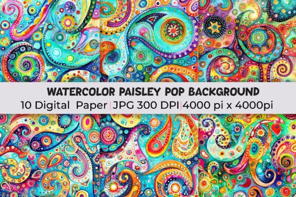 Elevate Your Visuals with Watercolor Paisley Pop Backgrounds